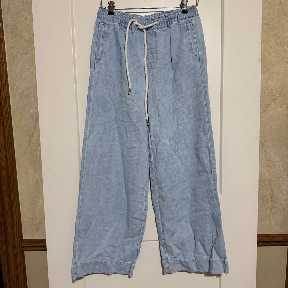 Loft Womens Light Blue Wide-Leg Pull-On Pants XS Cotton & Linen Blend - Picture 2 of 11